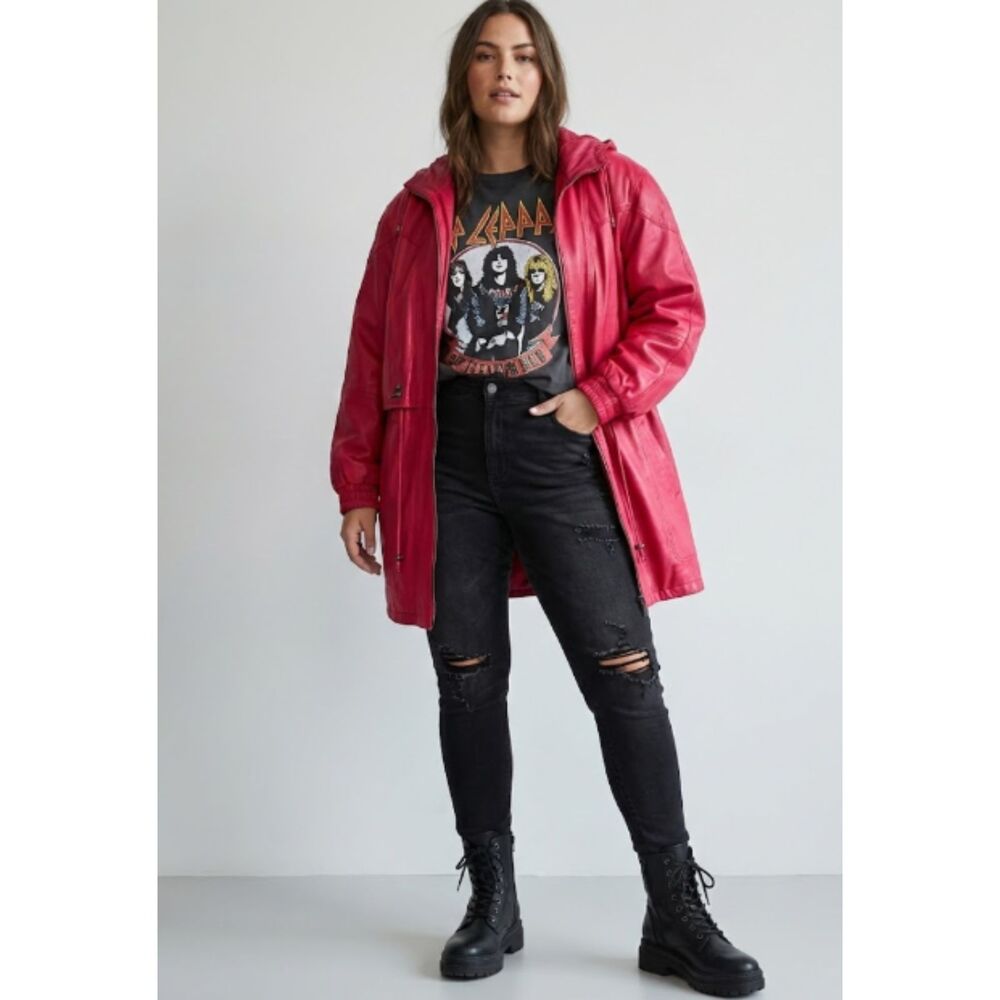 Vintage Fashion Elements 90s‎ 80s Red Leather Jacket Size Large